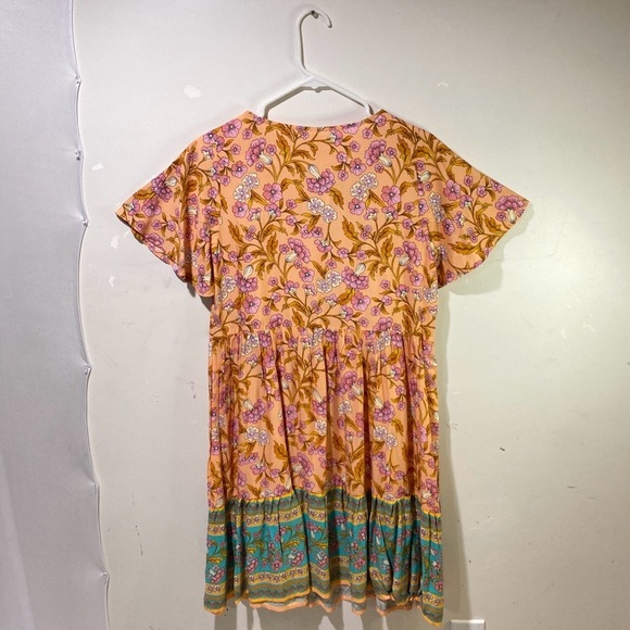 BTFBM Women's Extra Small Orange Floral Short Sleeve Midi Dress - Picture 2 of 14